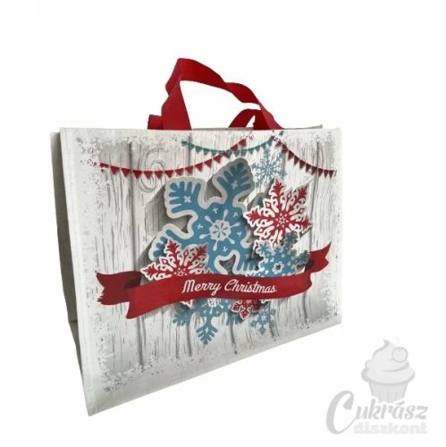 Ökotáska Merry Christmas hópelyhes 37*29*18cm