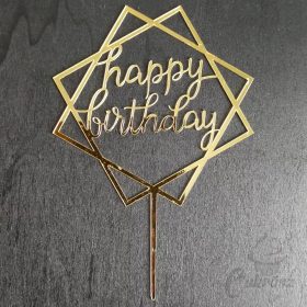VZ tortadísz Happy Birthday négyzet arany