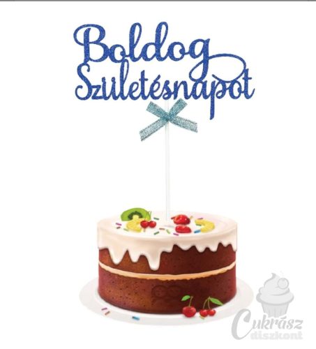 HD tortadísz beszúró Boldog születésnapot kék 18cm