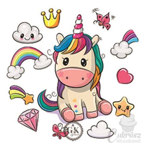GY díszített ostyalap unikornis 20cm