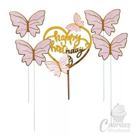 VZ tortadísz pillangók + Happy Birthday 5db-os
