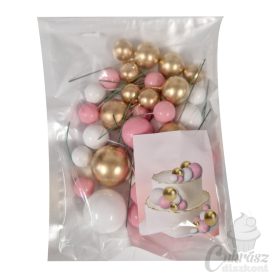 VZ tortadísz gömb pink/fehér/arany 36db