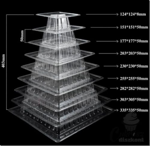 W macaron tartó torony négyzet 9 szintes